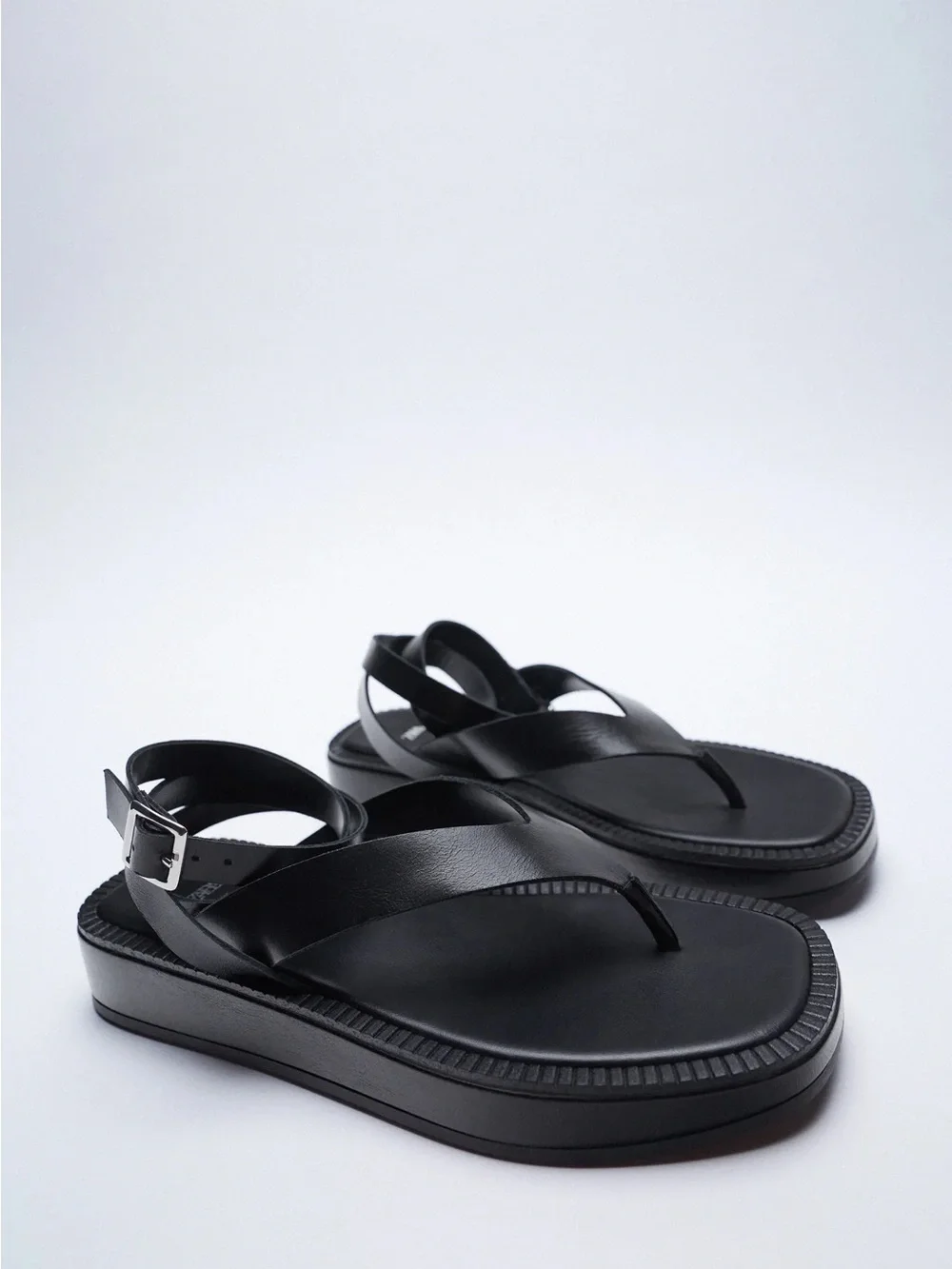 NWT Zara Black Leather Tied Flat Leather Sandals